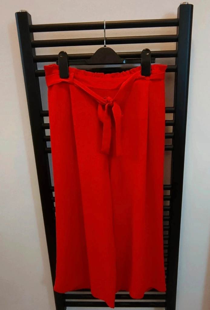 Vibrant Orange Wide-Leg Cropped High Waist Paper bag Culotte Trousers (Size UK 10)