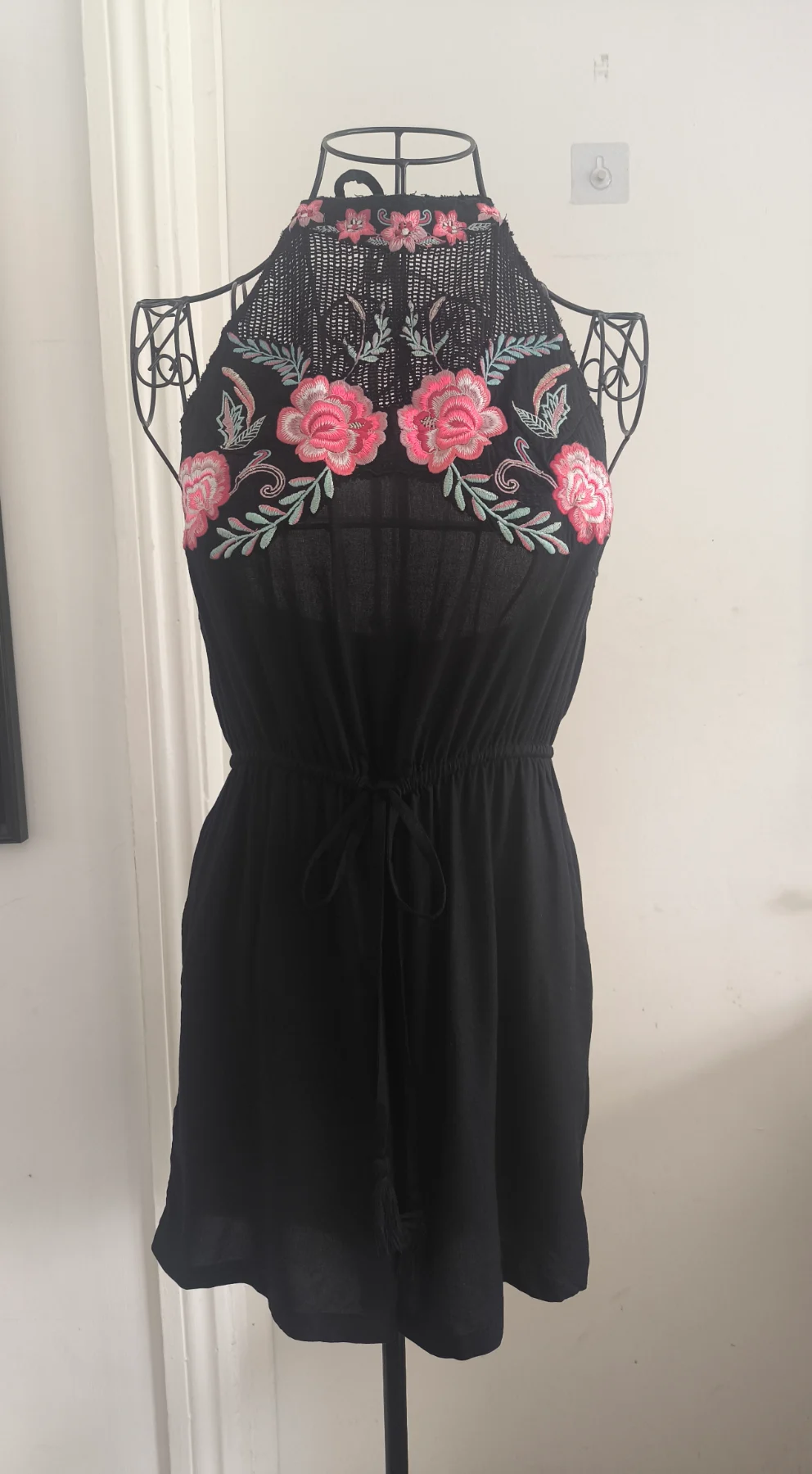 Accessorize Floral Embroidered Halter Romper - Size 10