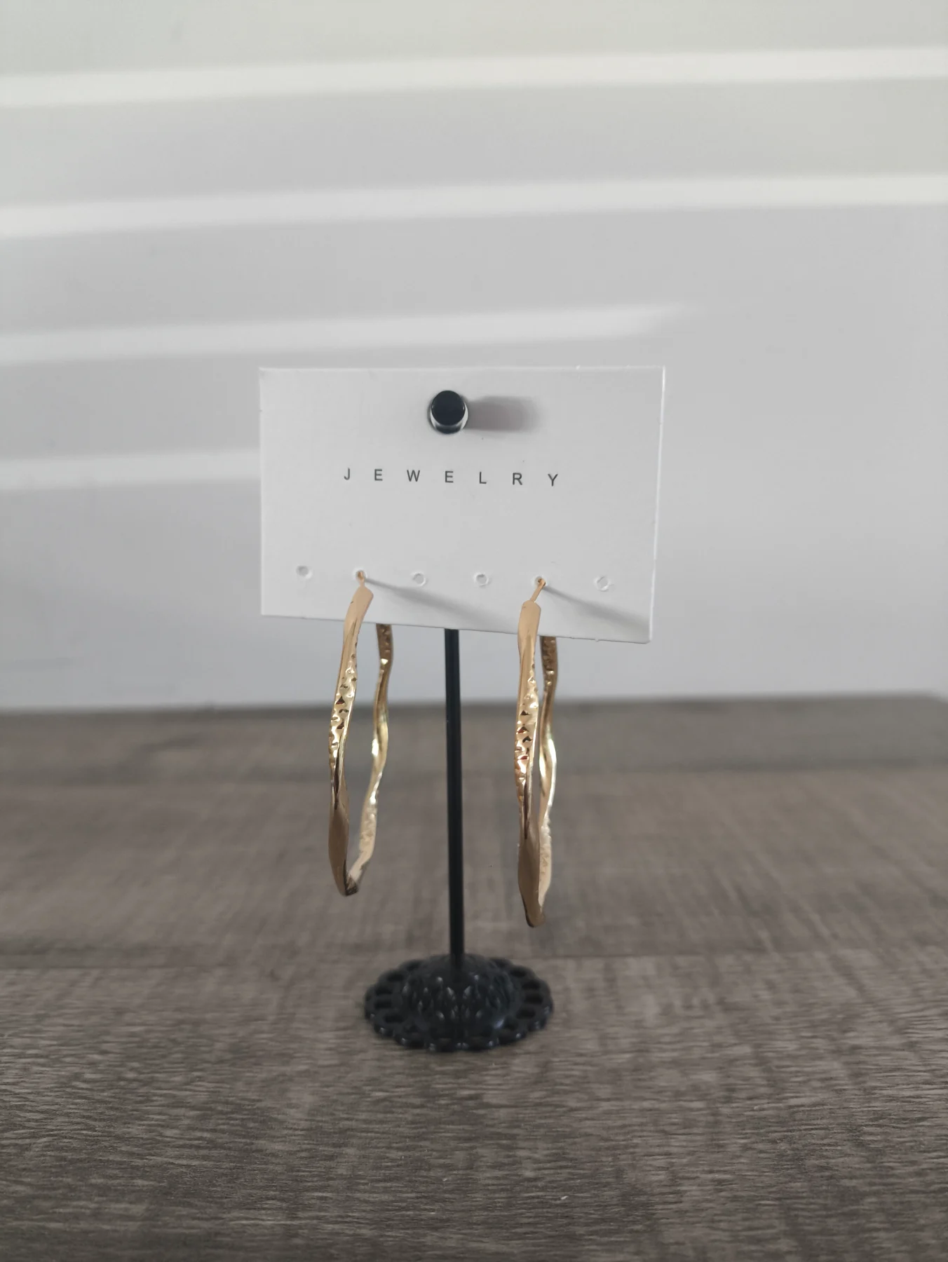 Gold Hammered Wavy Large Hoop Earrings