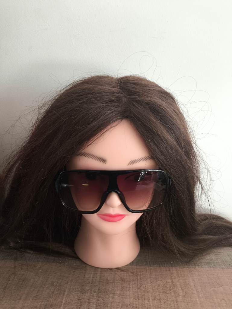 Retro Oversized Shield Sunglasses – Gloss Black with Gradient Lenses