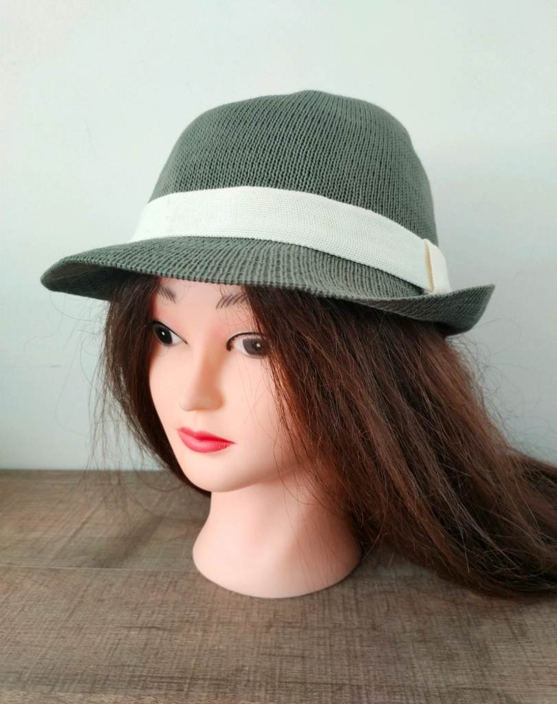 Khaki Green Knit Trilby Hat - Summer Festival Fedora S/M
