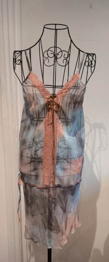 Vintage Miss Selfridge Y2K Tie-Dye Mesh Slip Dress - Size 10