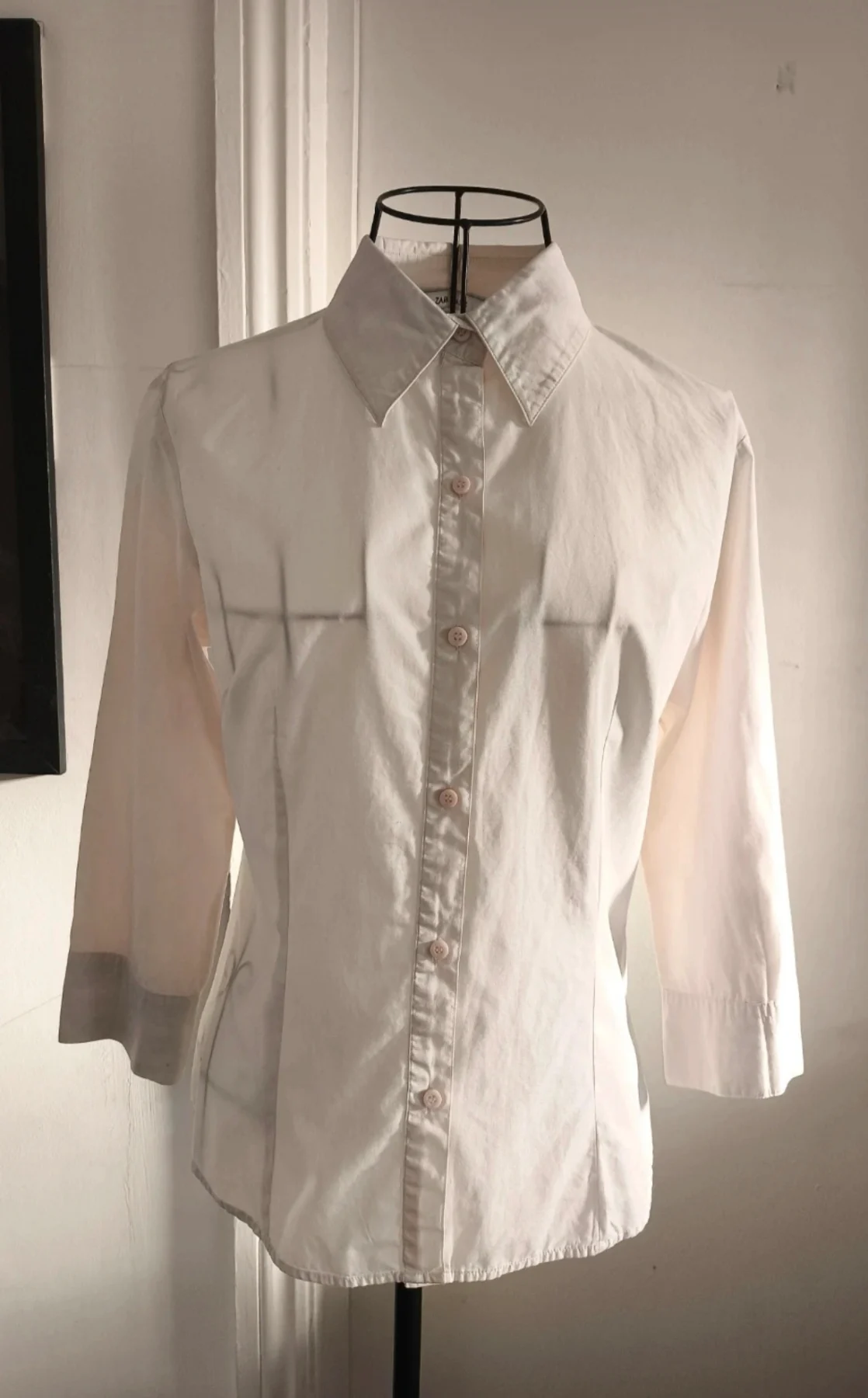 ZARA Fitted 3/4 Sleeve Cotton Button-Down Shirt - Size M