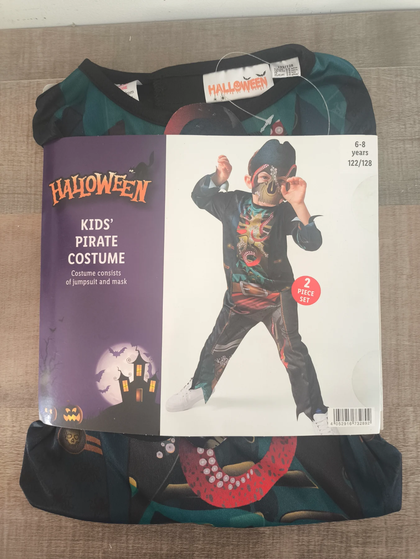Kids Pirate Halloween Costume (Jumpsuit & Mask) Aged 6-8 Years