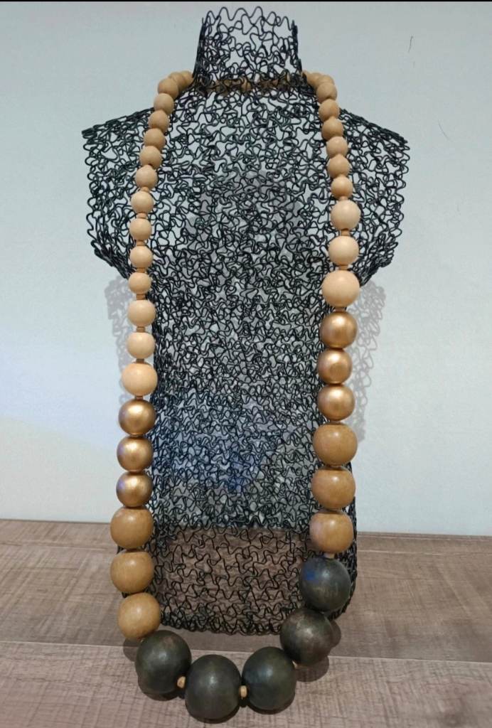 Chunky Earthy Ombré Wooden Bead Statement Necklace