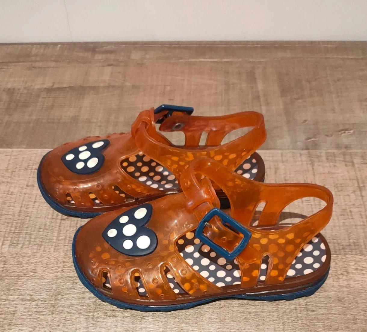 Toddler Girl's Translucent Red Jelly Sandals with Heart Detail