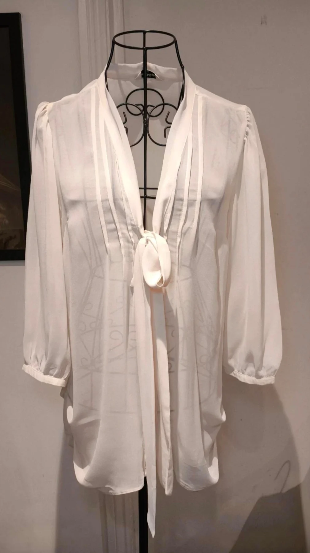 Miss Selfridge Cream Sheer Tie-Front Blouse (Size 10)