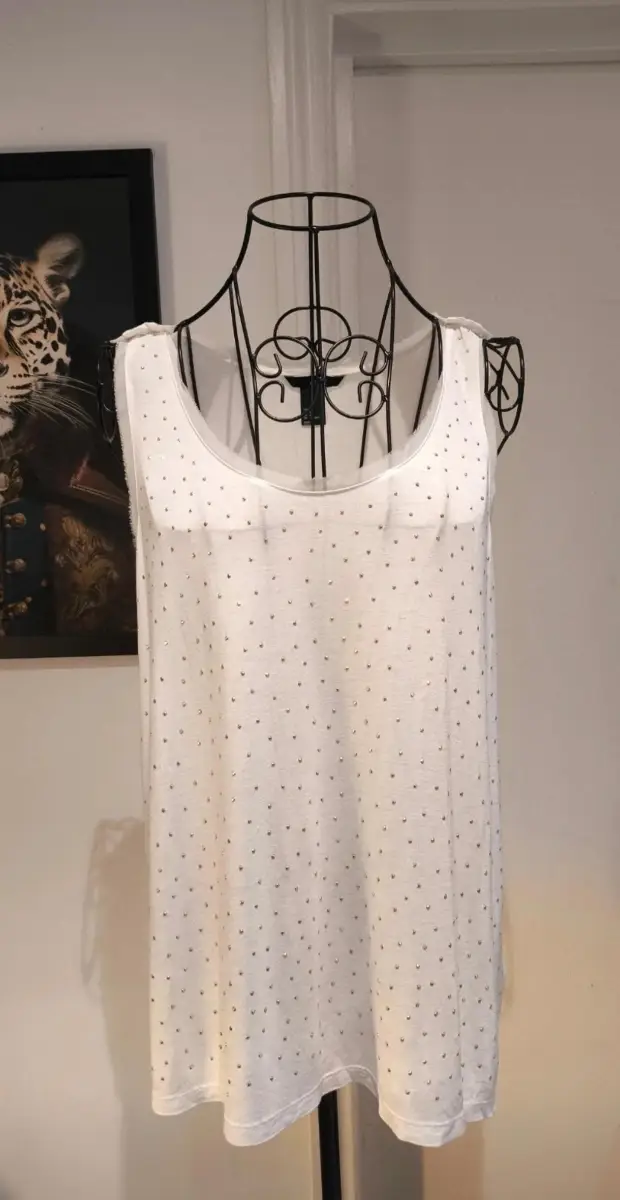 White Rhinestone Studded Tank Top – Size M