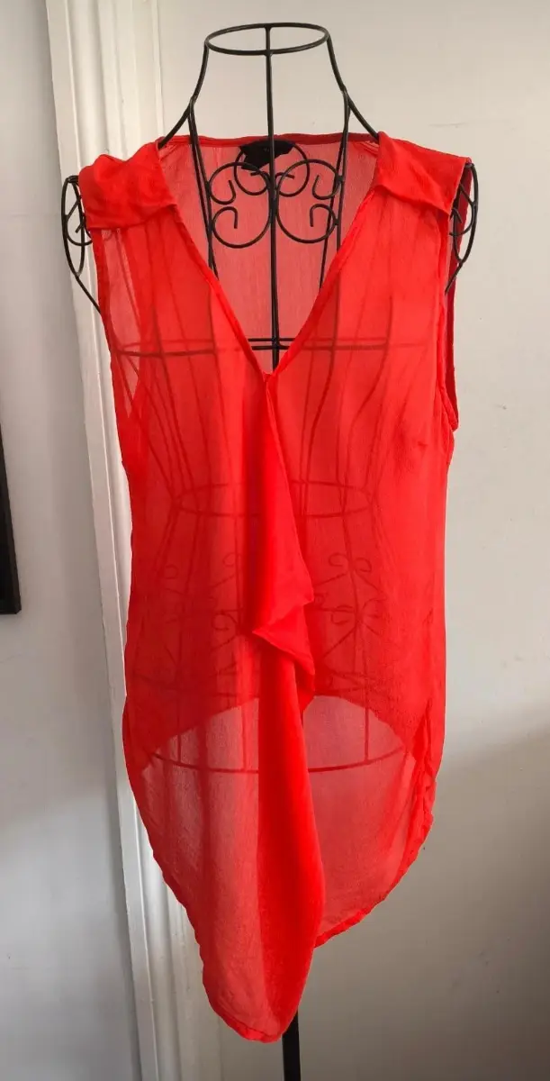Vibrant Orange Sleeveless Ruffle Top (Size EUR 38))