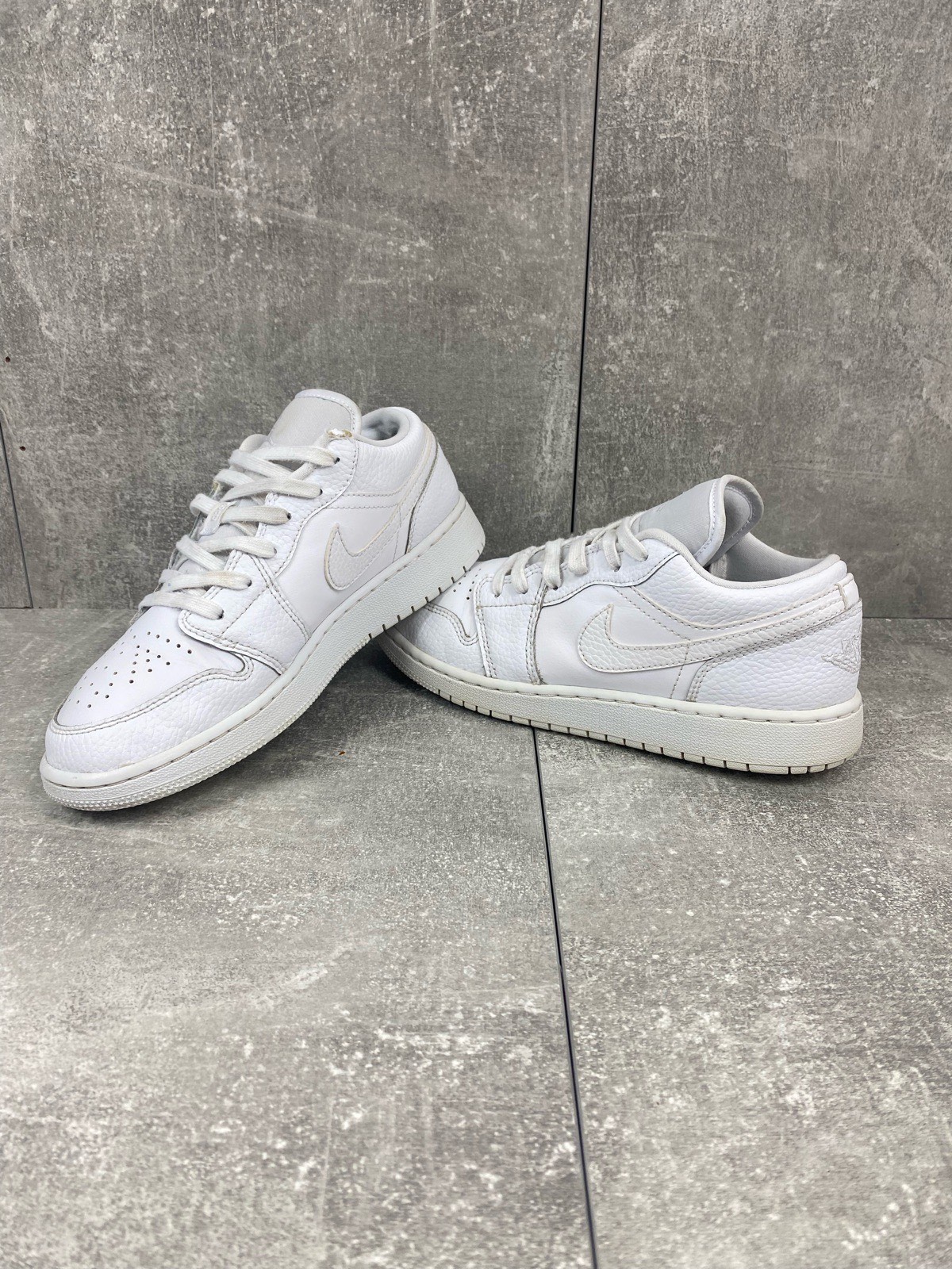 Nike Air Jordan 1 Low GS Trainers - Triple White Tumbled Leather - UK Size 5.5