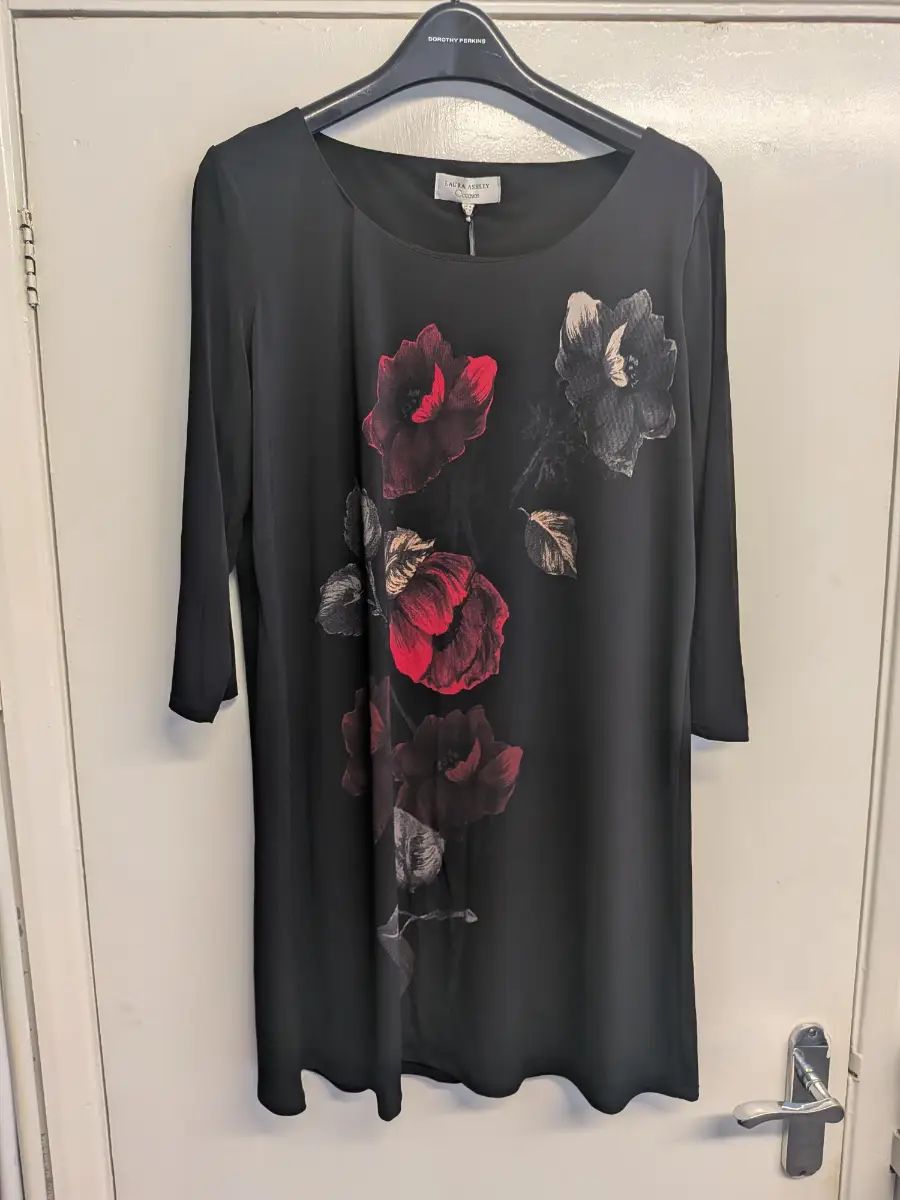 BNWT Laura Ashley Occasion Black Floral Sculpting Shift Dress UK 18 Plus Size RRP £65