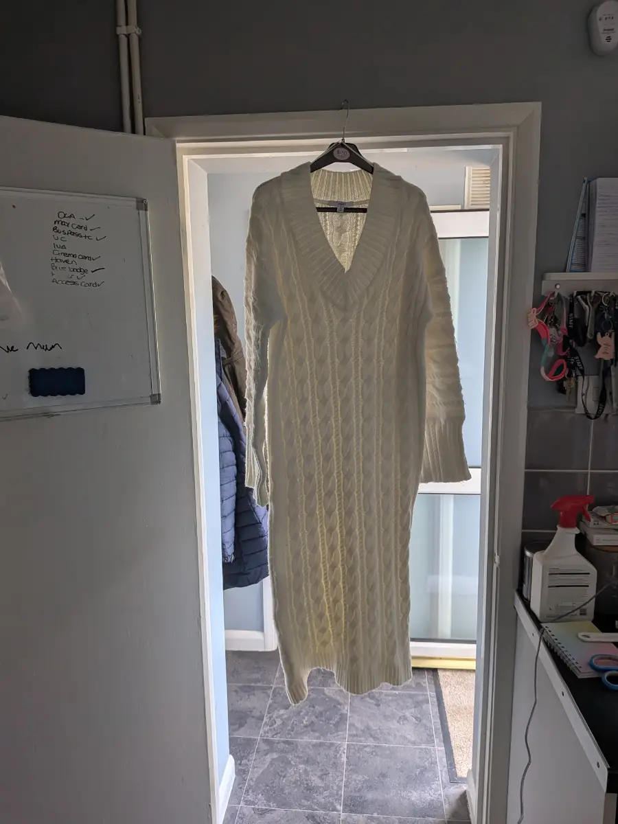 Next Cream V-Neck Cable Knit Maxi Jumper Dress - Size M (UK 12)