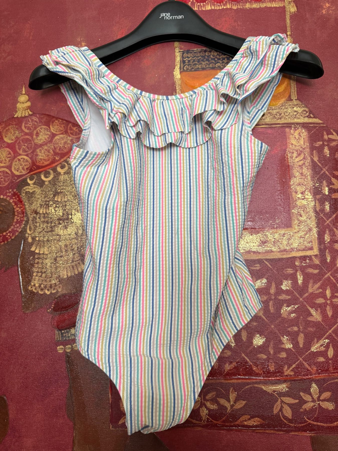 M&S size 7-8 years stripped print swimming costume