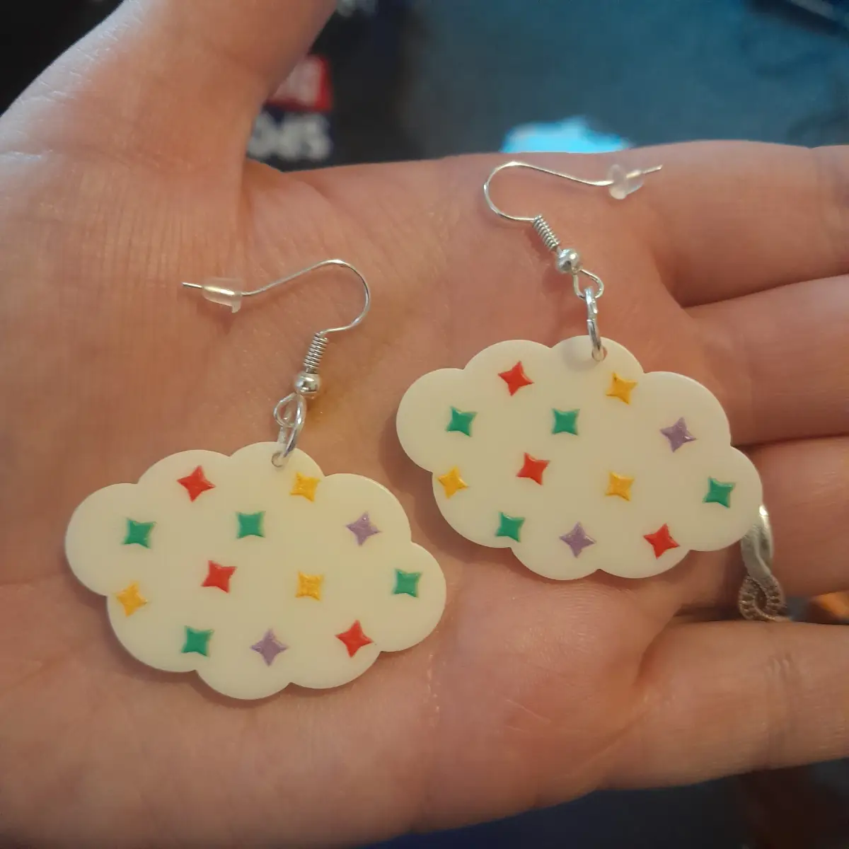 Silver hook colourful cloud  earrings