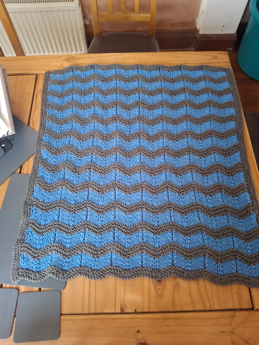 Blue and Brown Cheveron knit blanket