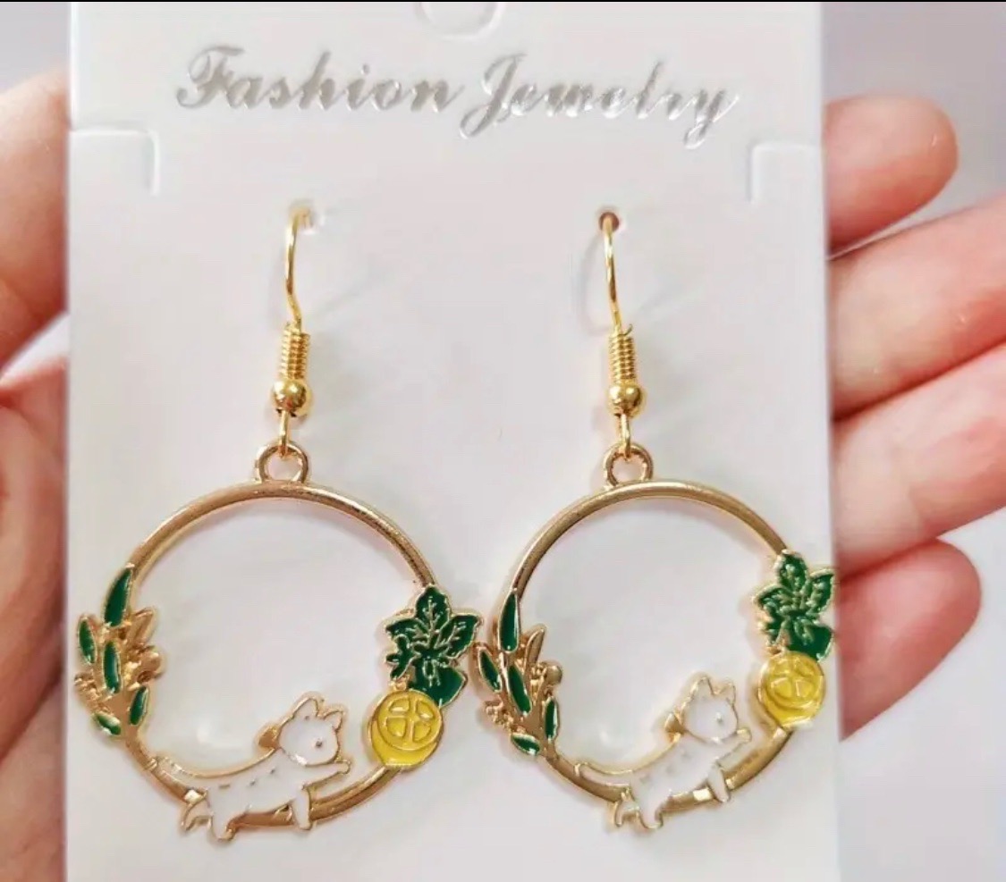 Gold Cute Cat Earrings