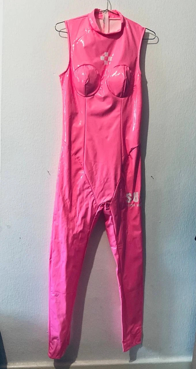 Bnwot Pink Women S/M UK10-12 Anime Alice Cosplay Jumpsuit Only Patent Leather