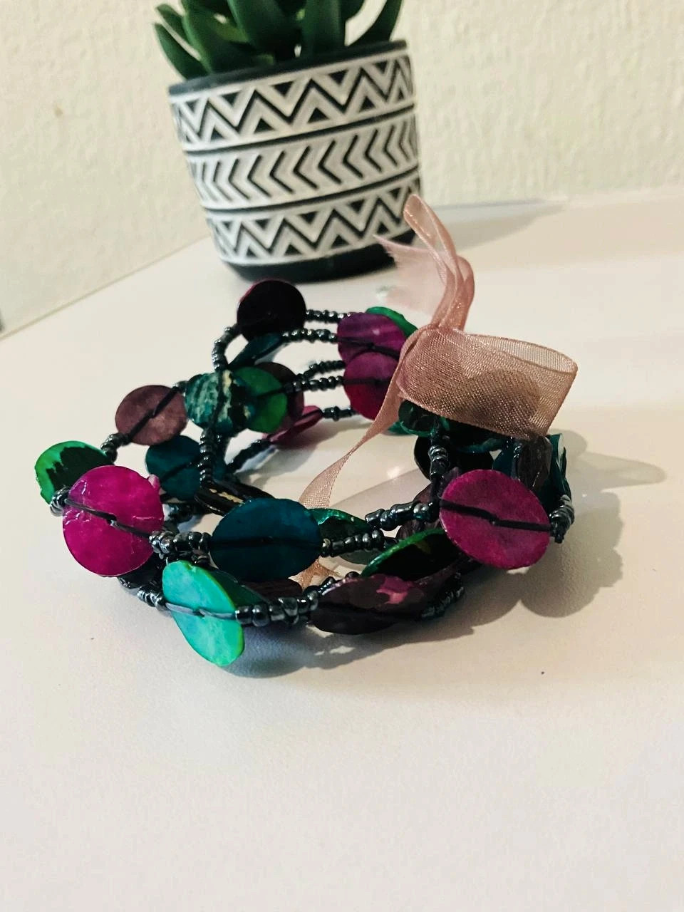 Very Good Women's Purple Turquoise Strechy Bracelet