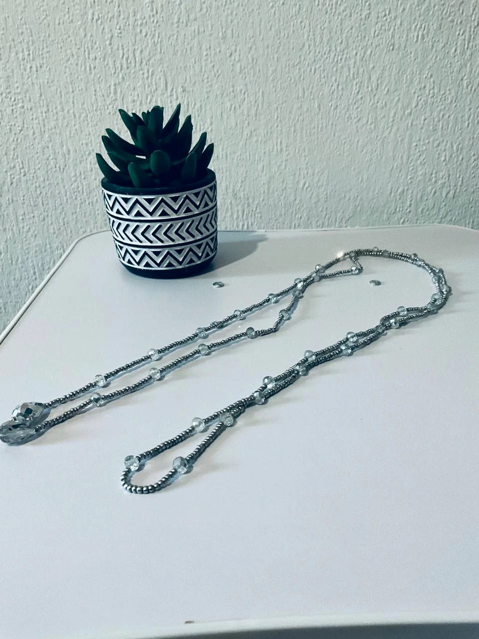 Very Good Long Gray Beaded Necklace
