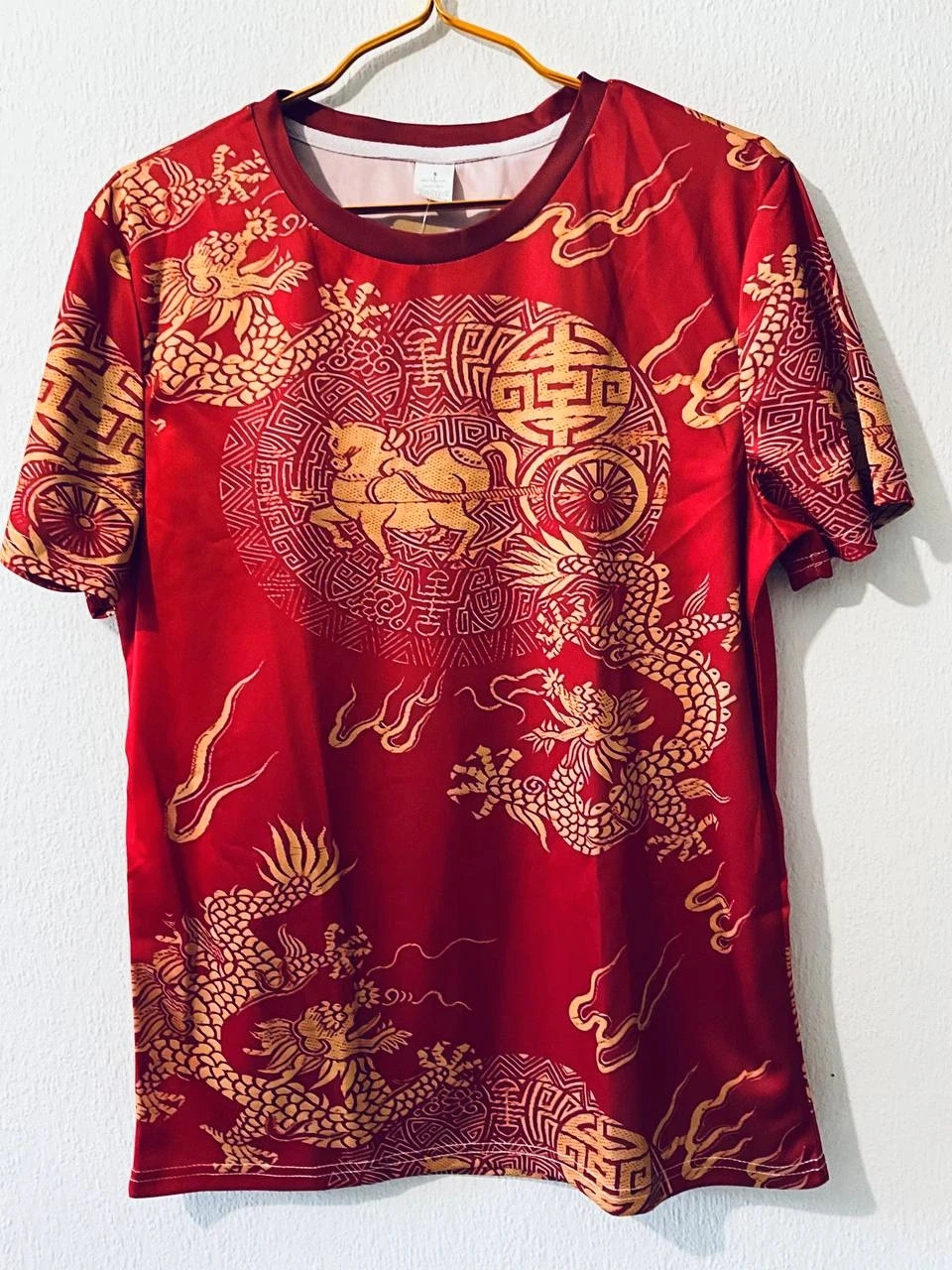 Bnwt Men's Red Golden Dragon S T-shirt Asia style Casual Outdoor All Seasons Bargain