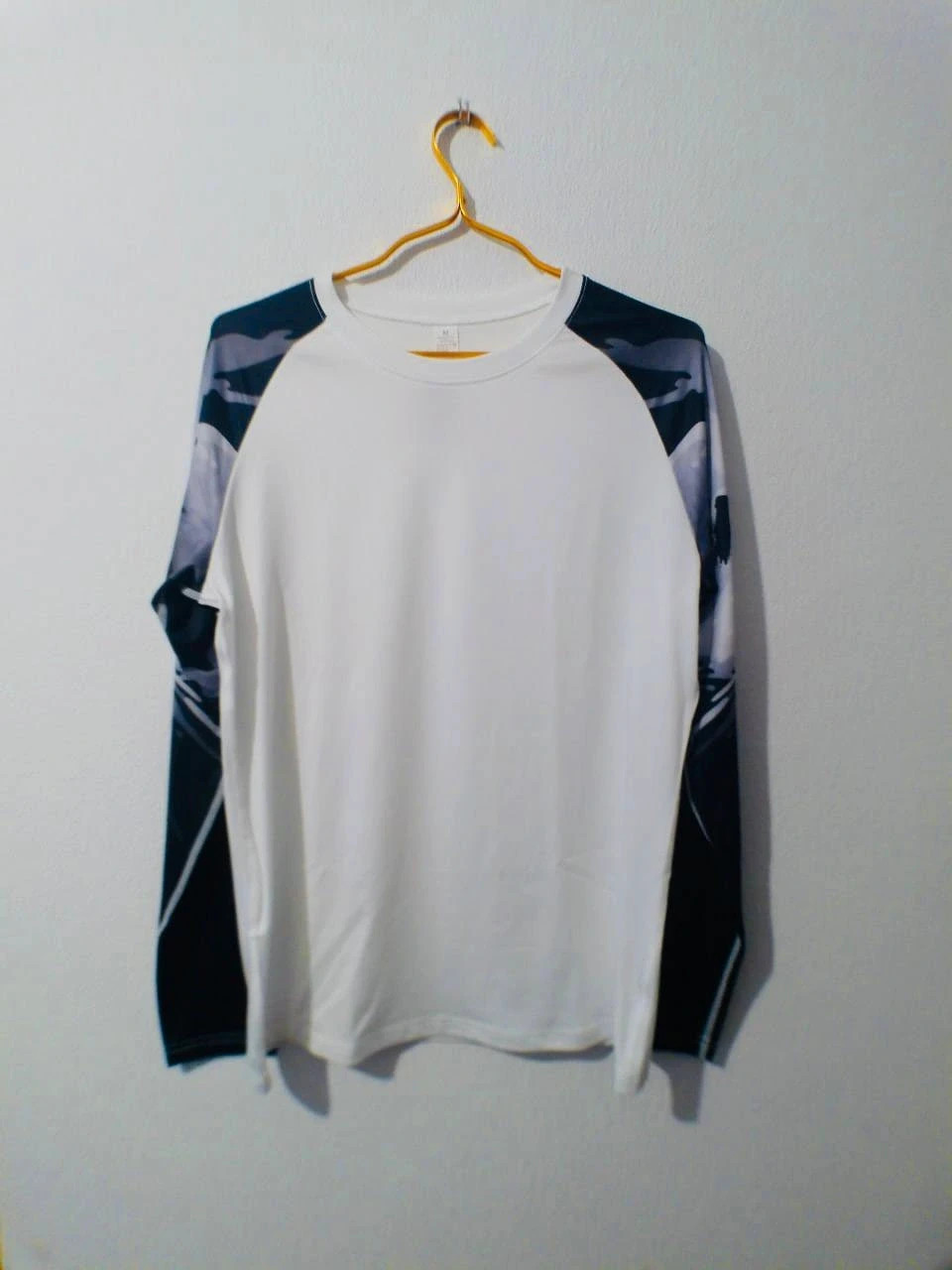 Bnwt 1pc Men's Long Sleep T-shirt M White Gym Fitness Training Summer Autumn Elastane