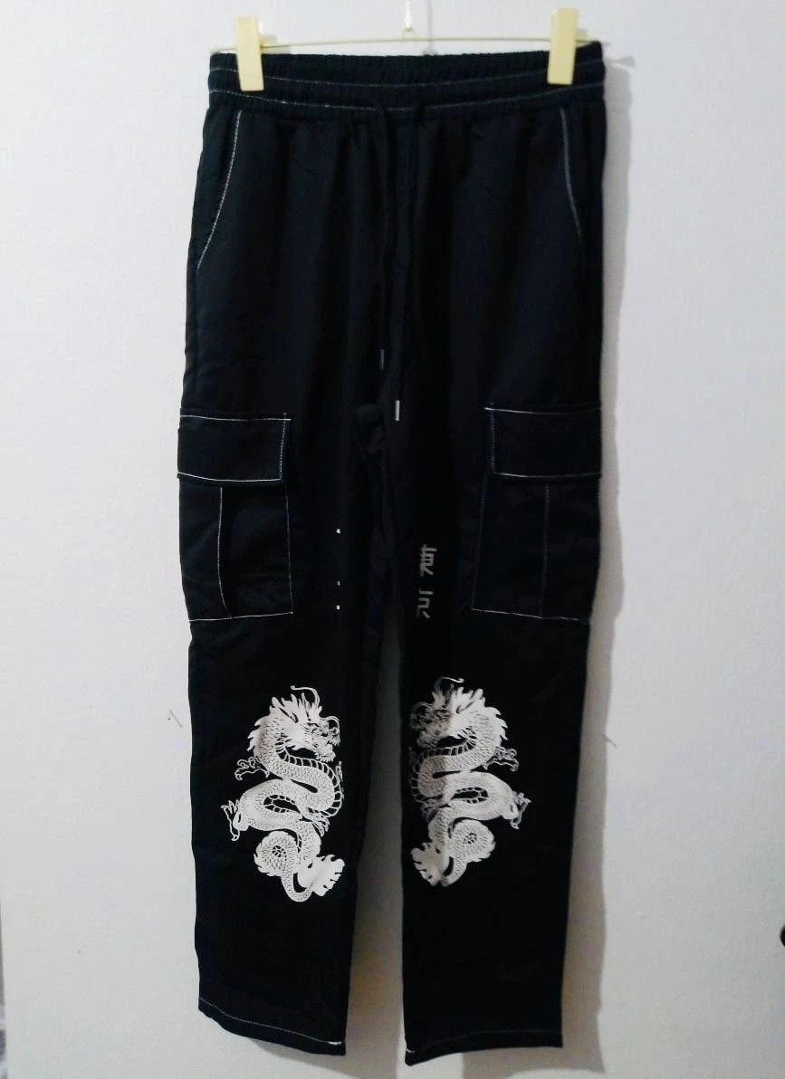 Bnwt Men's Black Trousers S White Dragon Detail