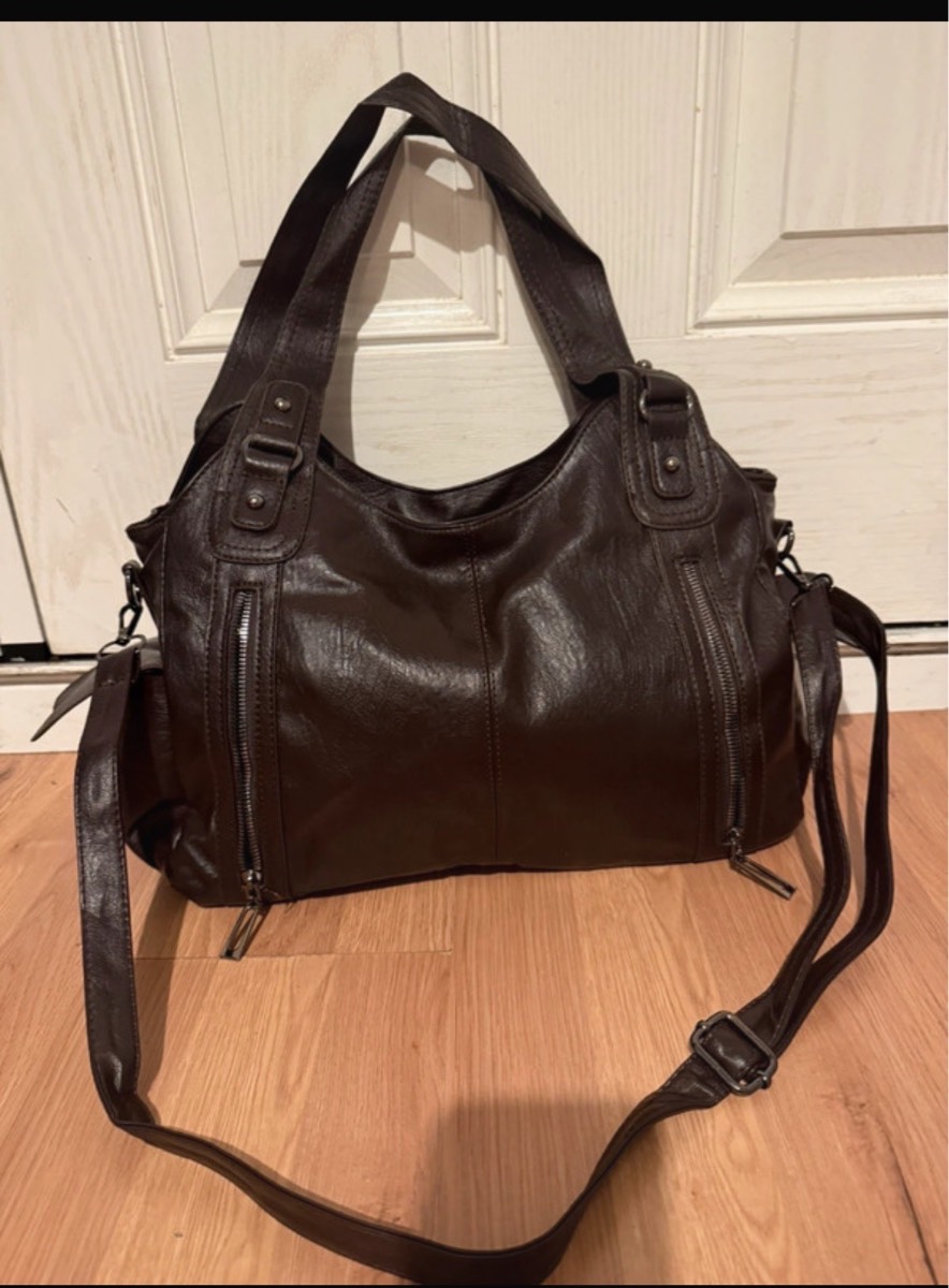 Brown faux leather handbag
