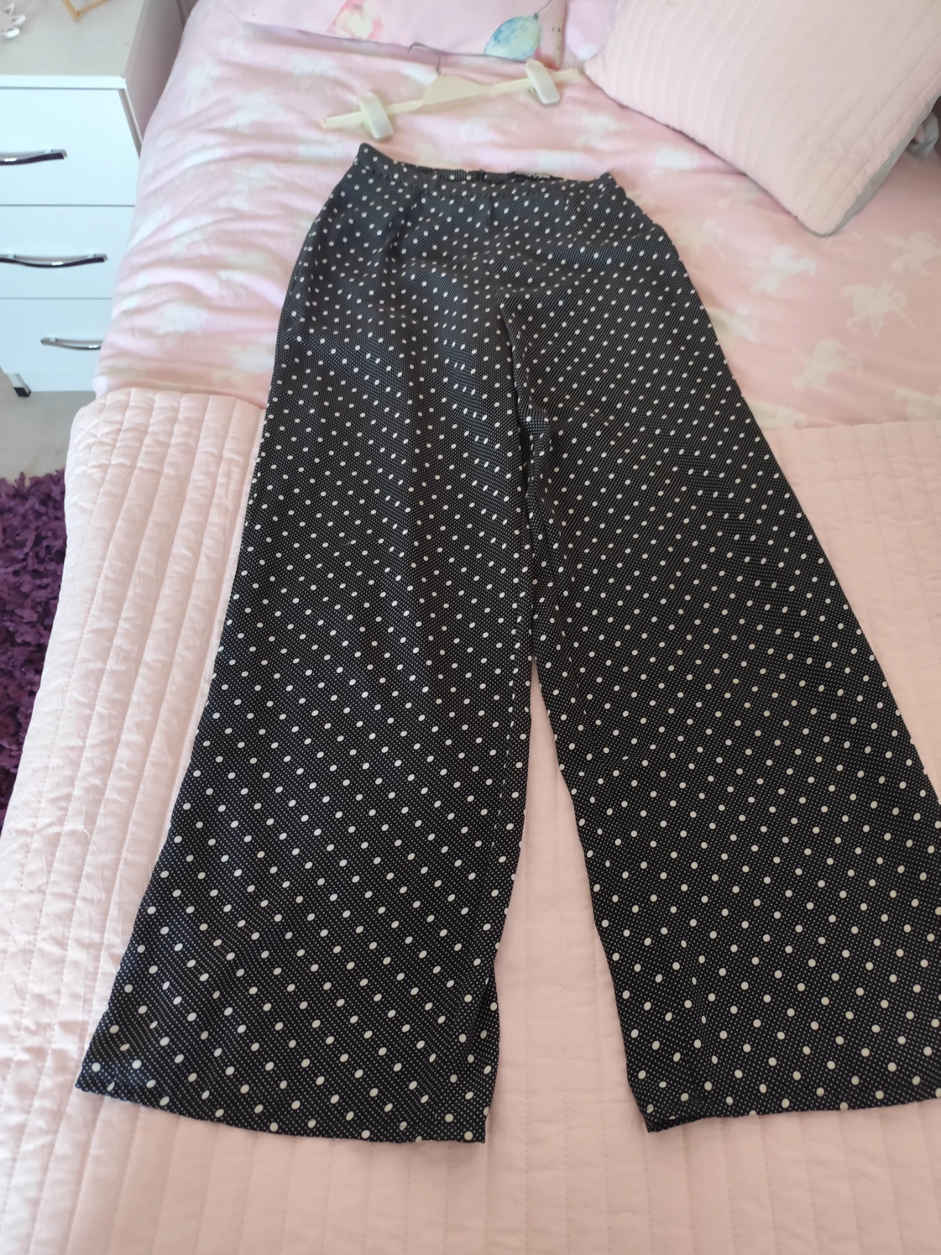 Ladies lined wide leg spotted trousers