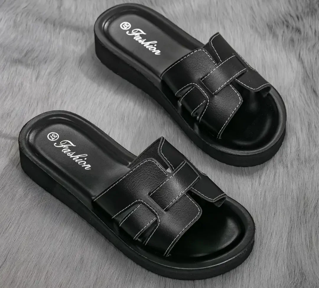 Ladies black slip on sandals