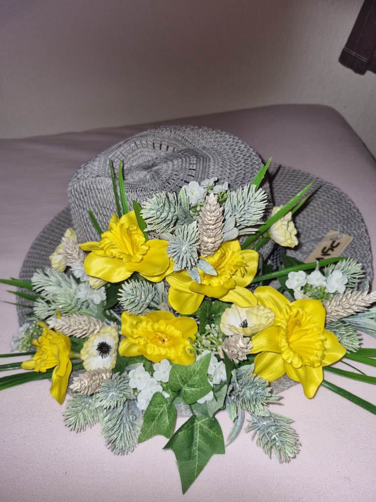 Yellow and white hat