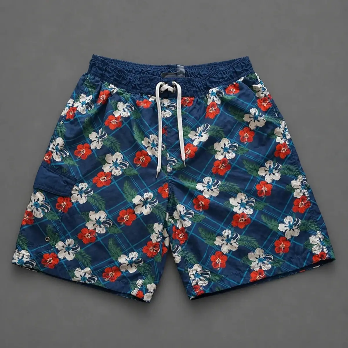 Mens Swim Shorts Medium George Blue Floral Hawaiian Beach Swim Trunks Mesh Lined