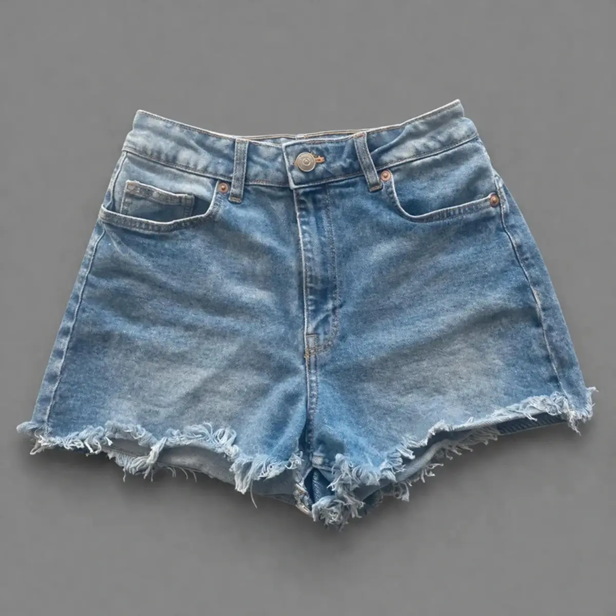 H&M Divided Blue Denim High Waist Frayed Hem Shorts UK 8 Festival