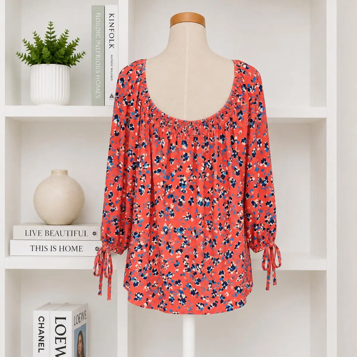 Womens Size 18 Coral Leopard Print Boho Blouse Top 3/4 Sleeve Stretch Tunic