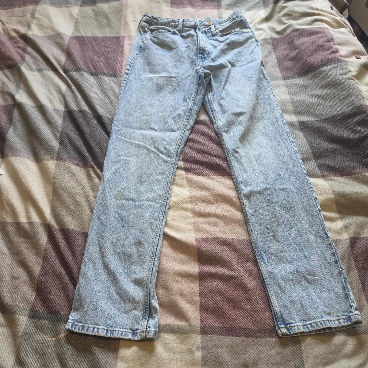 H&M Vintage Straight High Waist Jeans UK 12 Light Wash Denim Y2K Mom Jeans