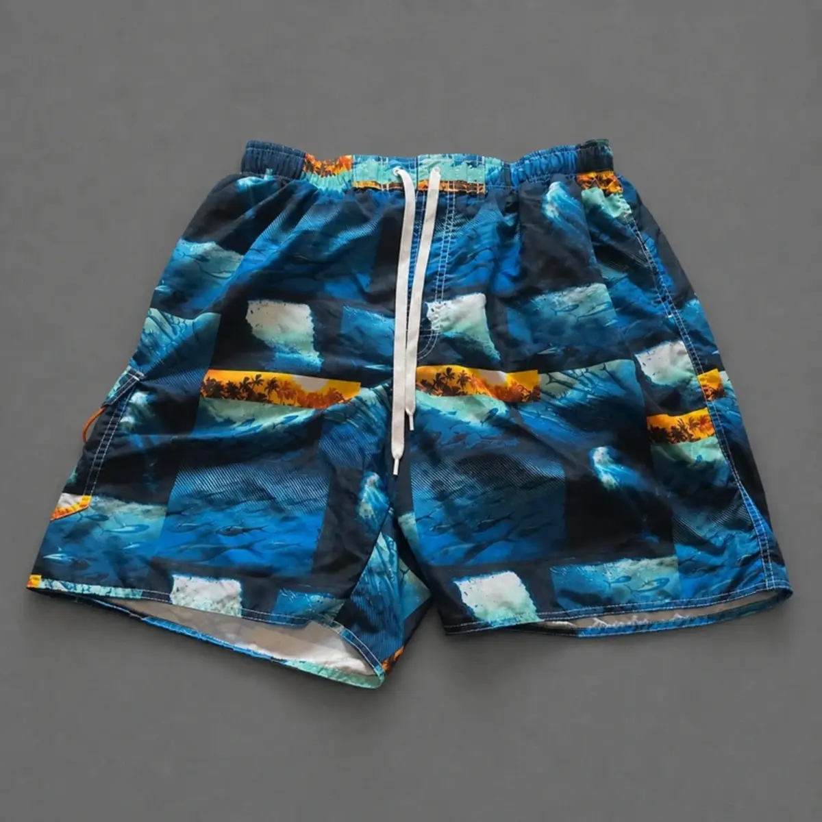 Mens Swim Shorts XL Newport Blue Blue Tropical Ocean Print Swimming Trunks