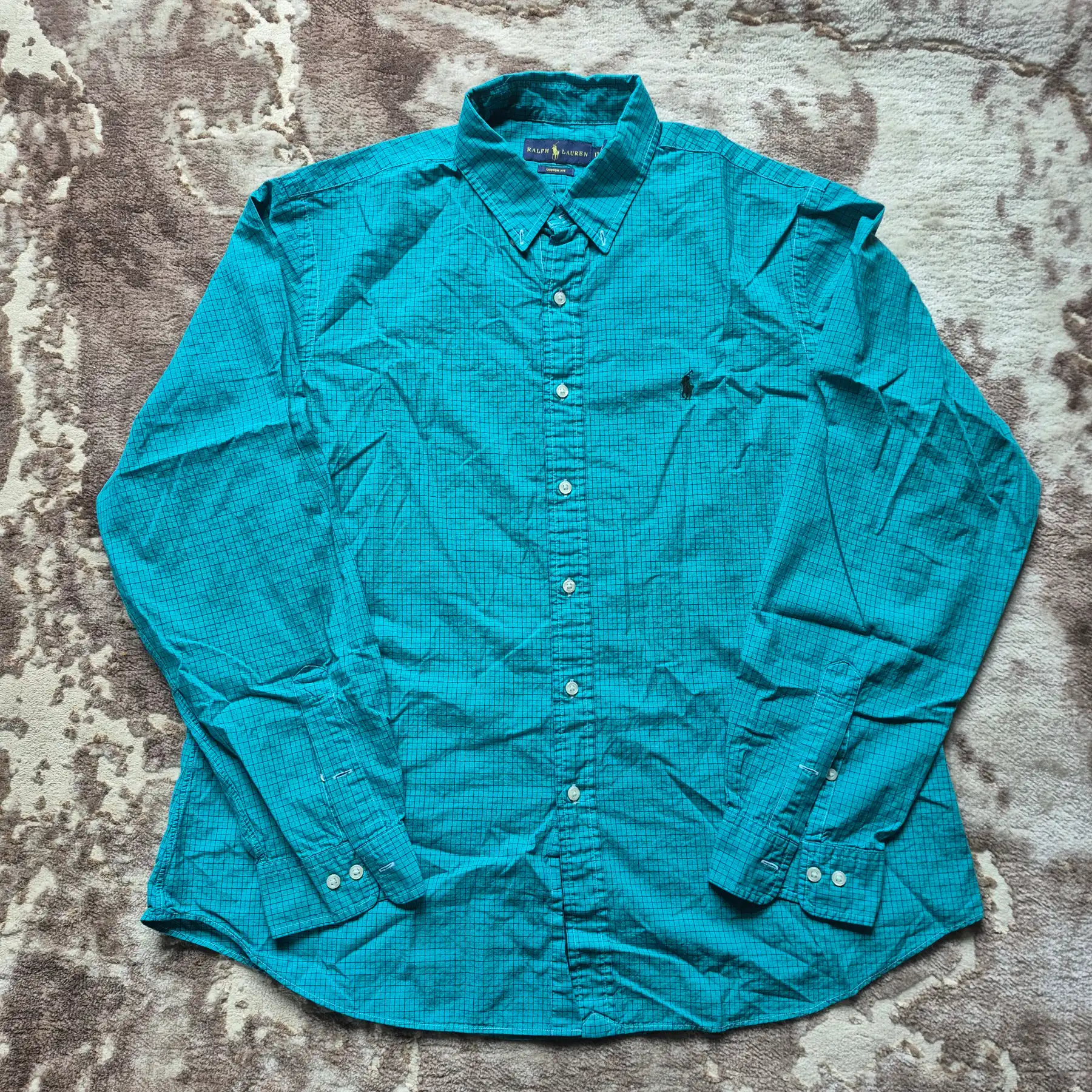 Ralph Lauren Shirt Blue Long sleeve size 17.5 inch Custom Fit