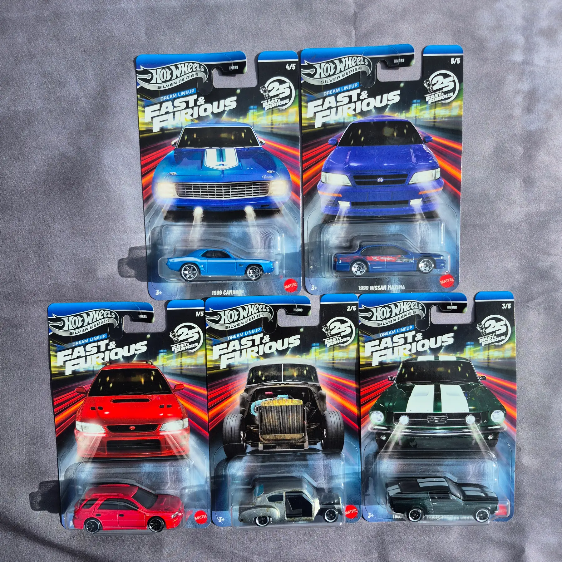 Hot Wheels Silver Series Fast And Furious Dream Lineup 25 Years Set Of 5. New