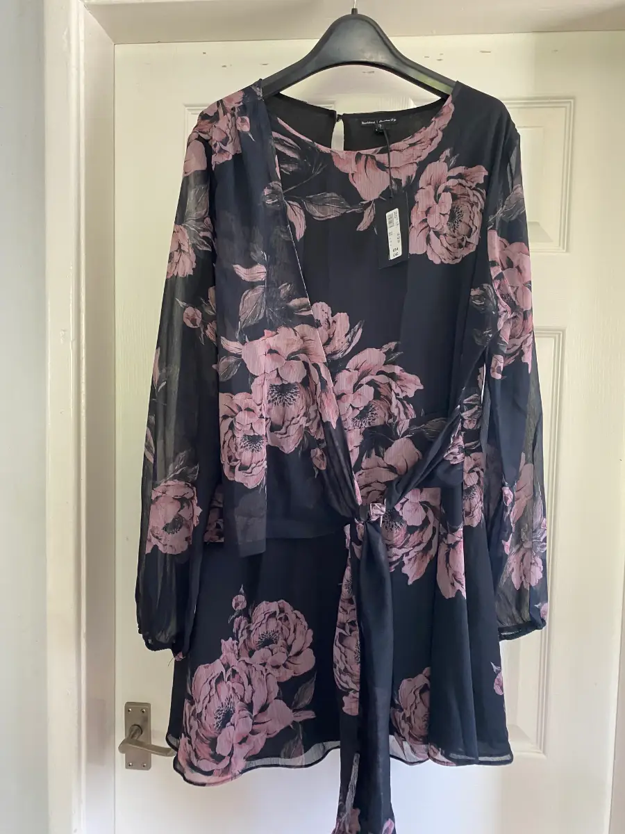 River Island Black Floral Smart Party Dress Size UK 14 New with Tags