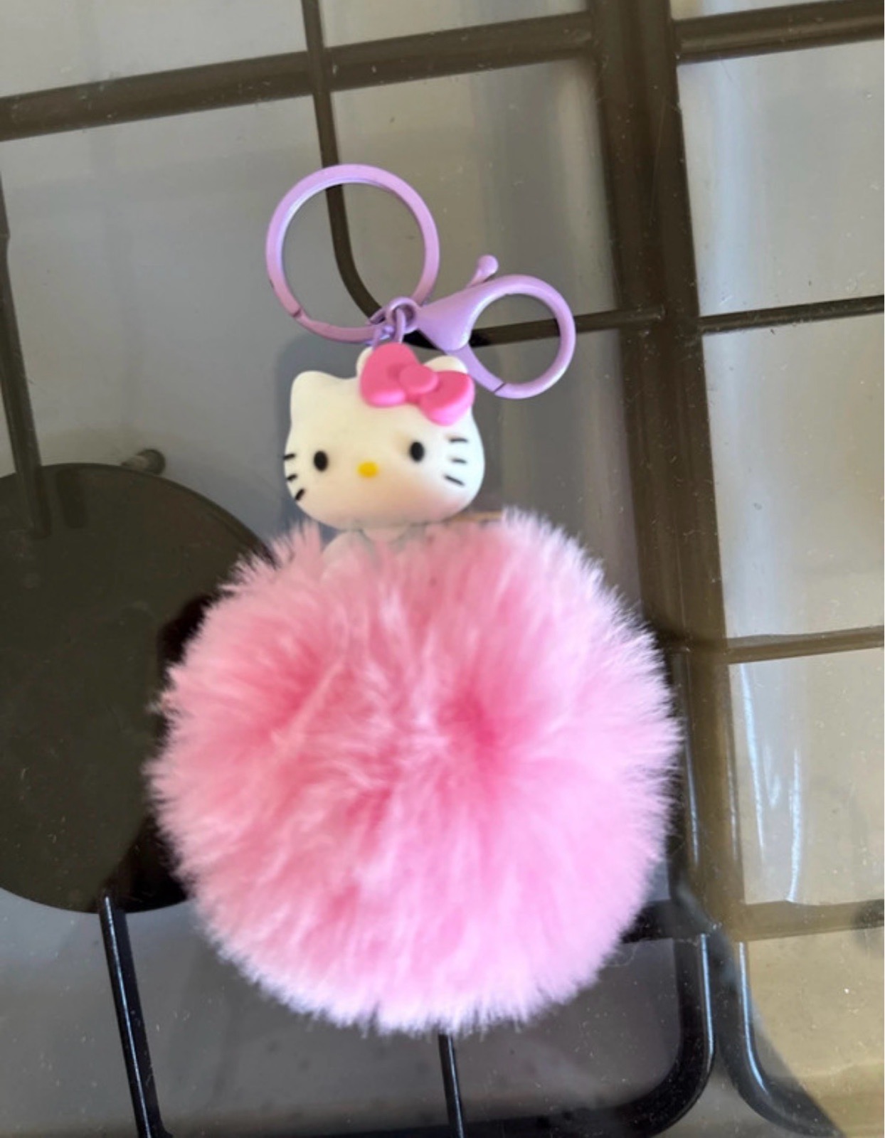 Hello Kitty Pink Fluffy Pom Pom Keyring Bag Charm Y2K