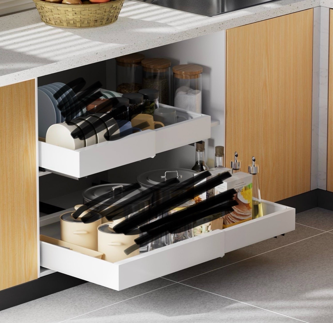 2 pack expandable pull out cabinet organiser kitchen storage drawers