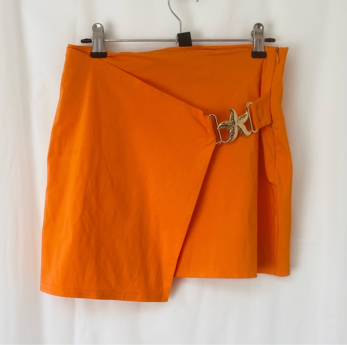 Boohoo Orange Mini Wrap Skirt UK 10 Starfish Buckle Summer Beach Holiday