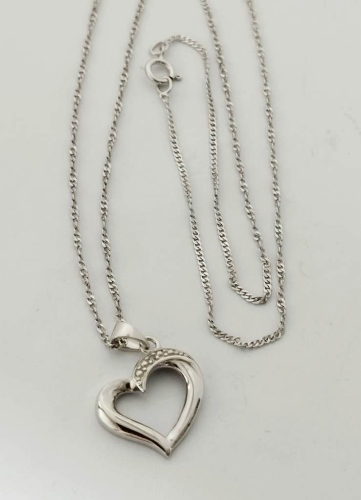 Silver 925 open heart gem set pendant necklace