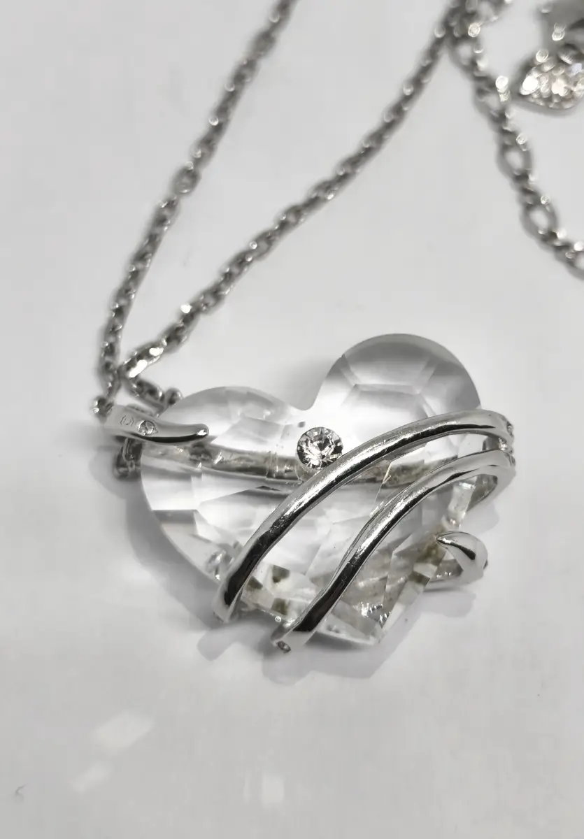 Swarovski clear crystal wrapped heart pave cage necklace