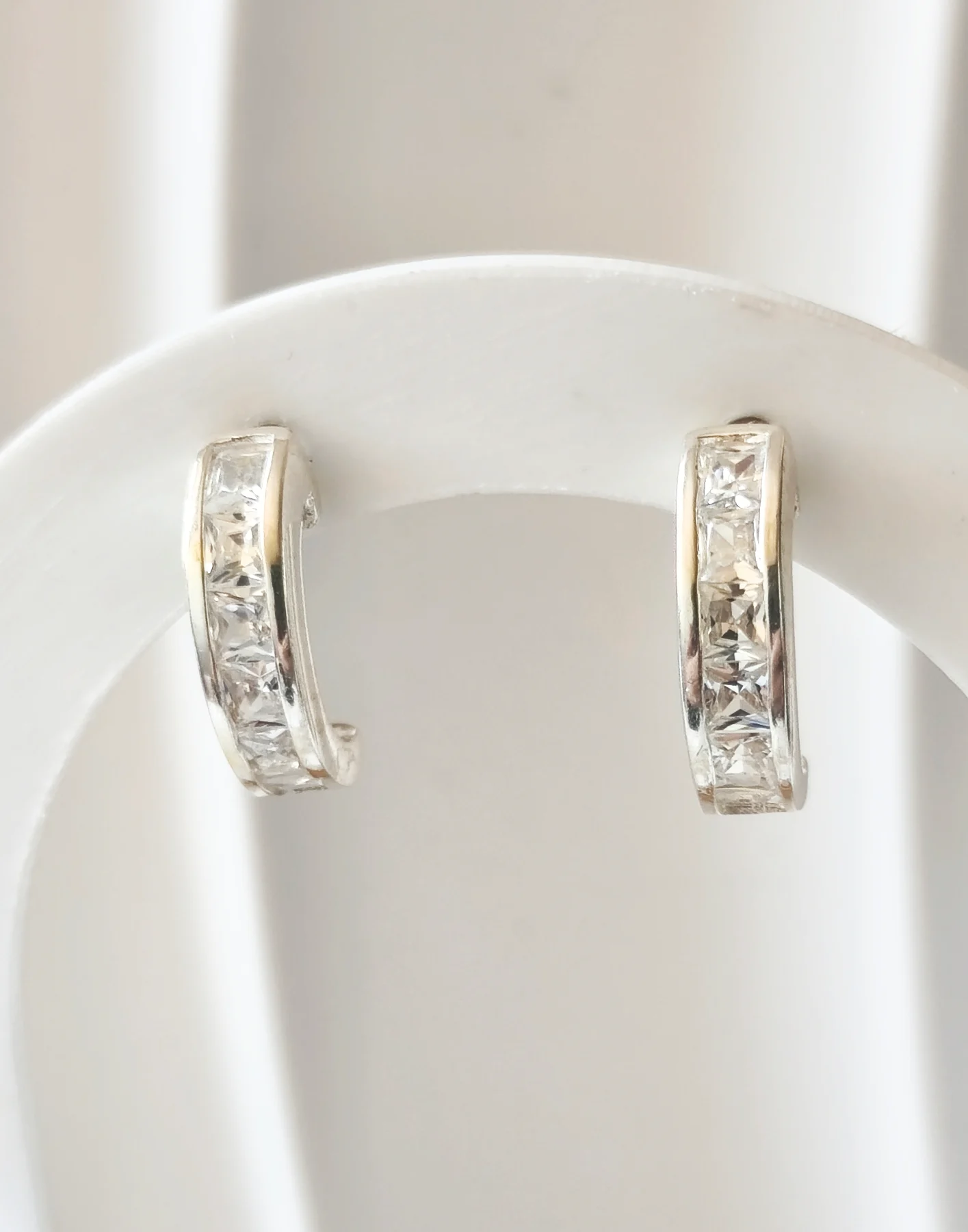 Silver 925 gem set half hoop earrings