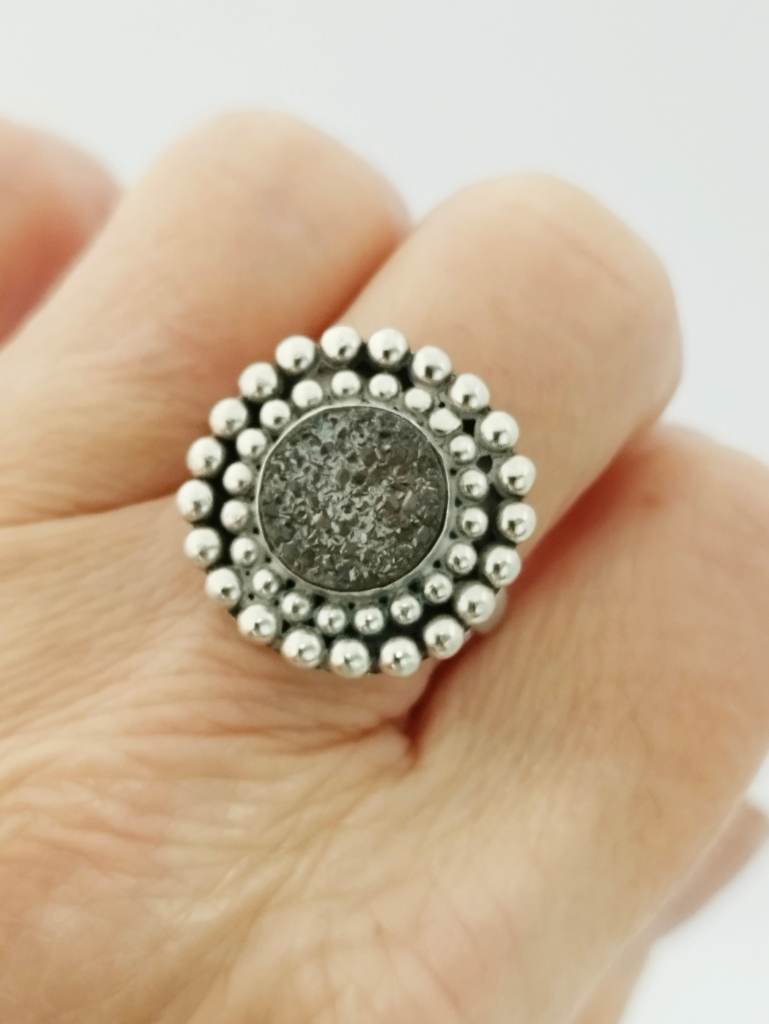 Silver 925 Hallmarked beaded ring with Pyrite gem size N