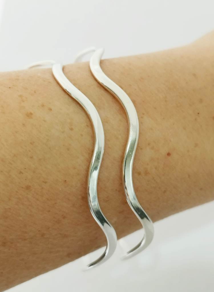 Silver 925 hallmarked 2 row bangle bracelet cuff