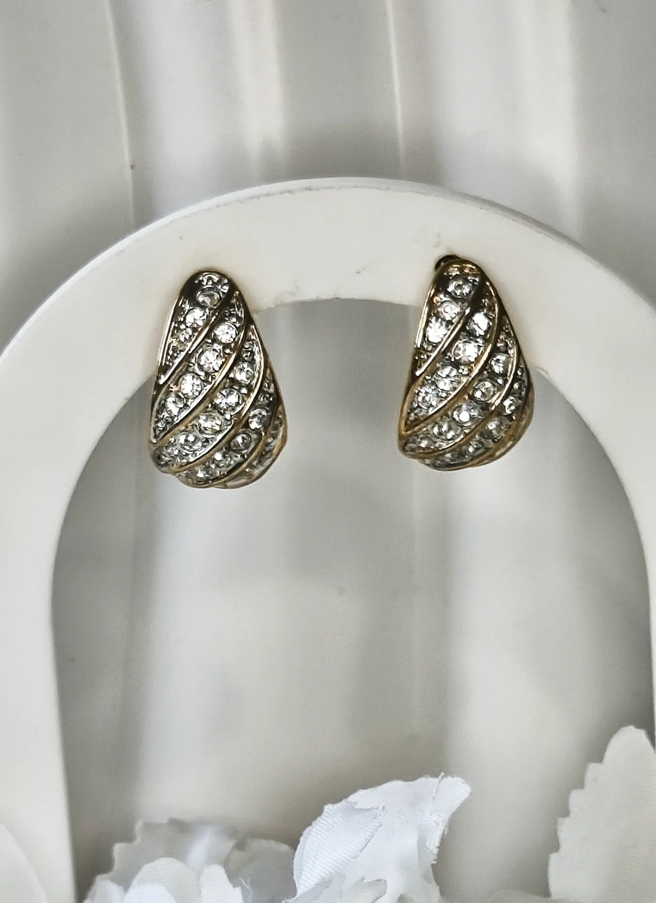 M&S gold tone gem set pave earrings