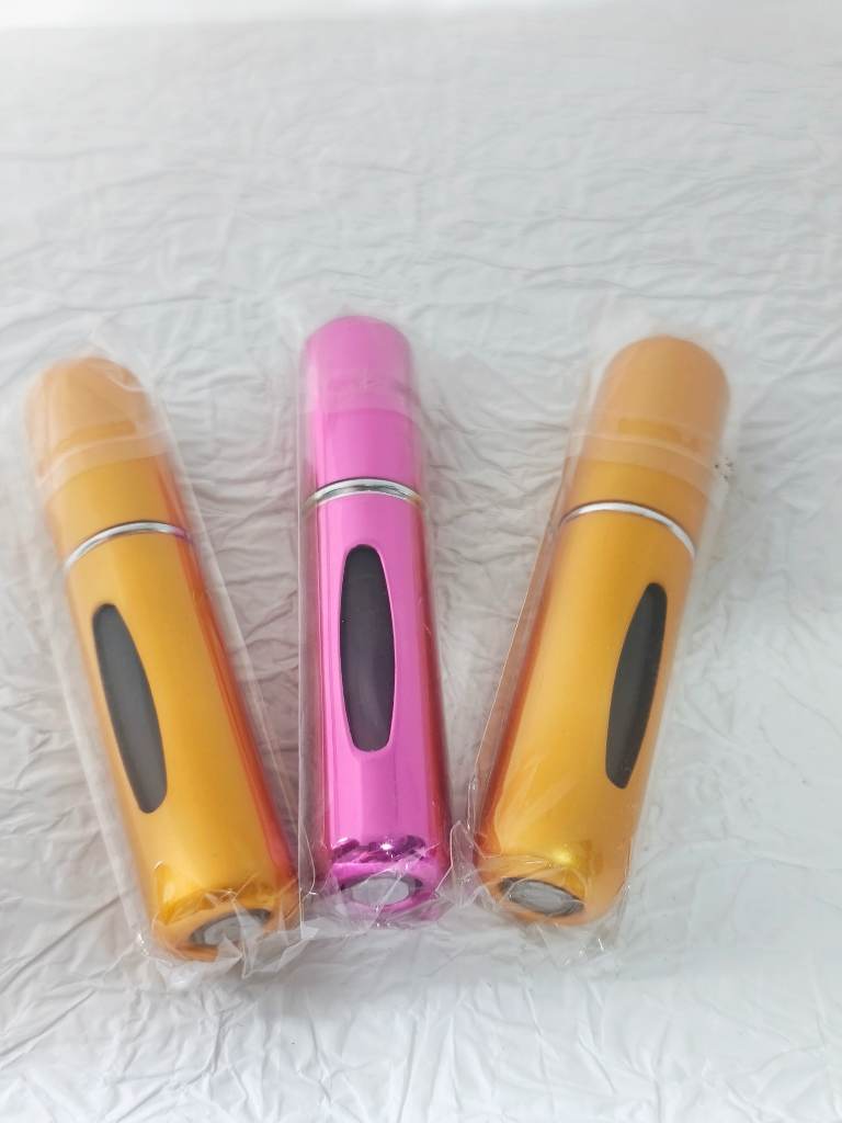 3 x refillable perfume atomisers gold & pink