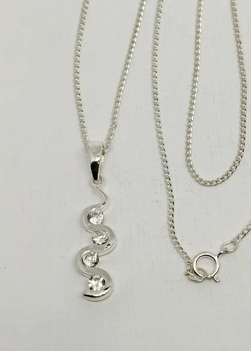 Silver Hallmarked 925 gem set wavy pendant necklace
