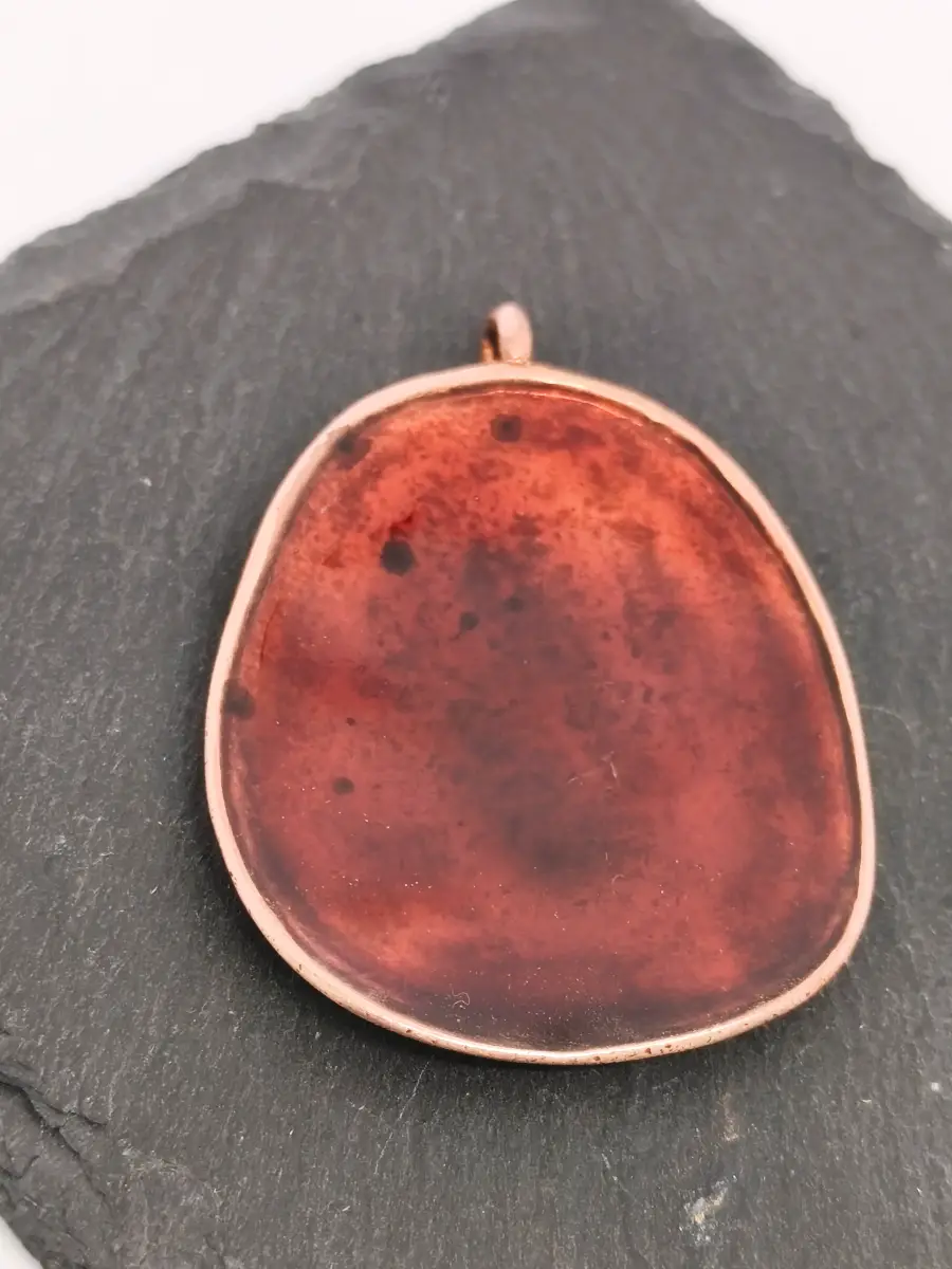 Vintage oval inlaid copper pendant